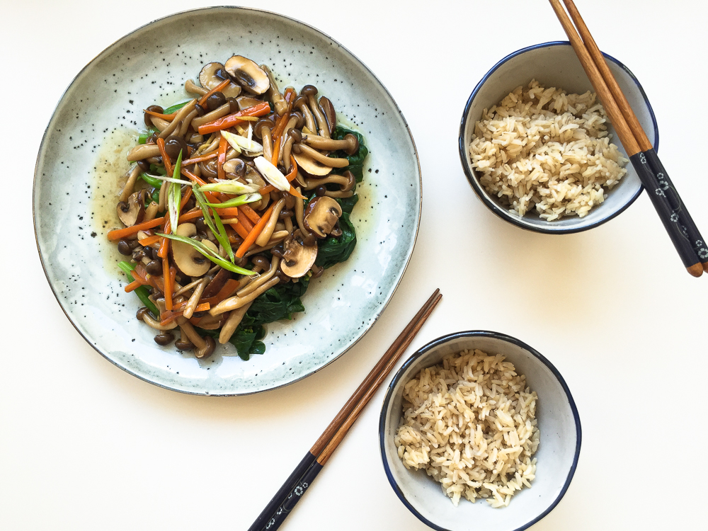 Braised Mixed Mushrooms with Chinese Greens recipe